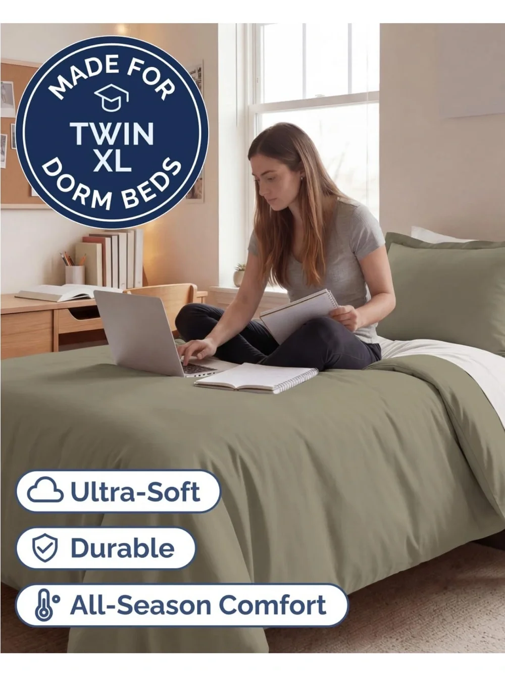 NEW Duvet Cover Twin/Twin XL - 2 Piece Set, College Dorm Room - Khaki